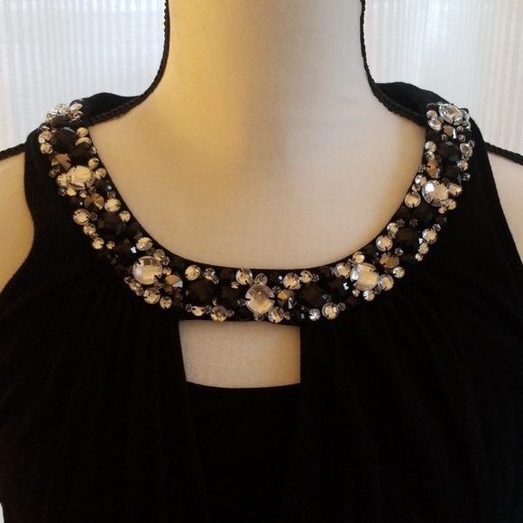 Black halter shirt with rhinestone detail at neck - Picture 2 of 4